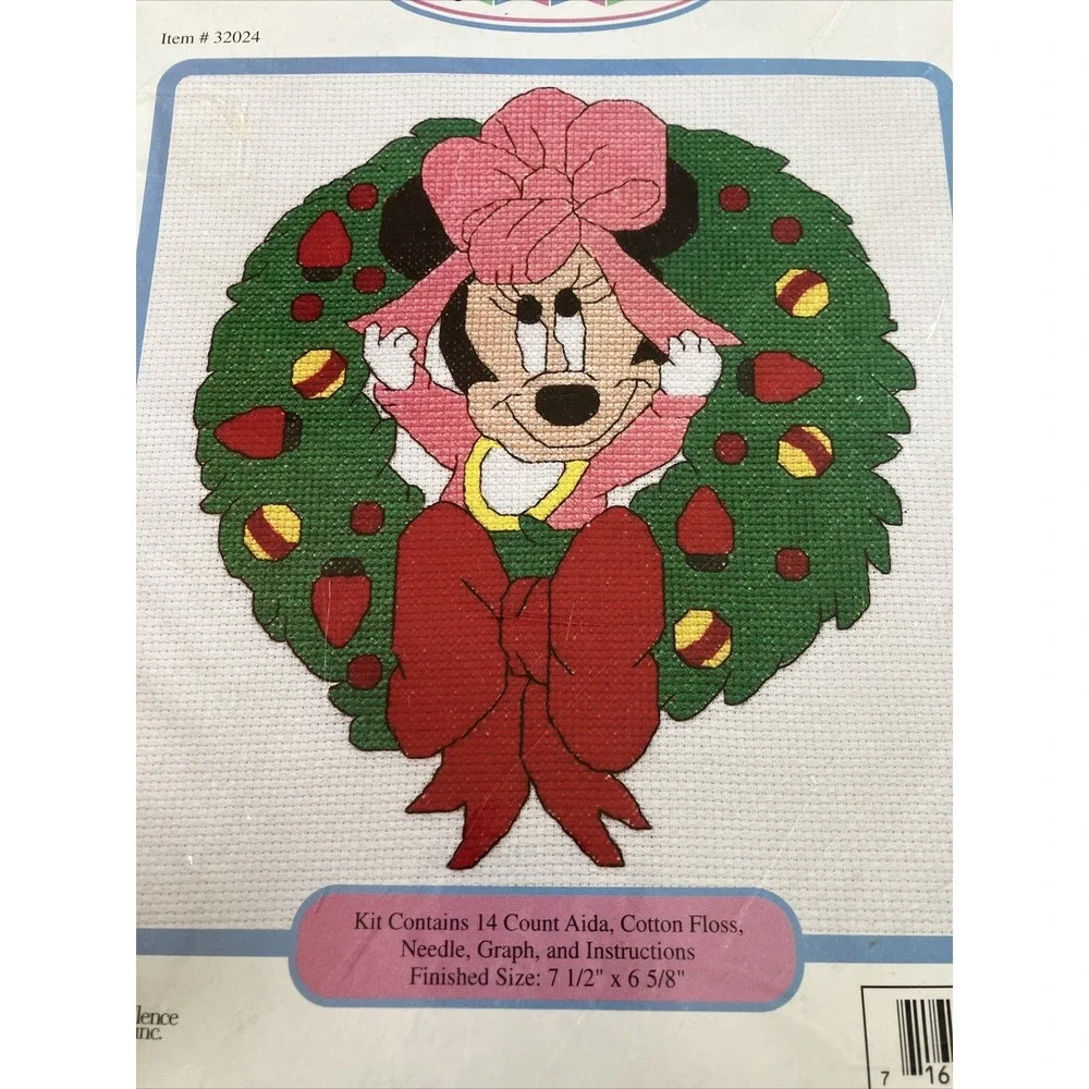 Disney Babies Minnie Wreath (Christmas) Cross Stitch Kit 32024 Partially Done
